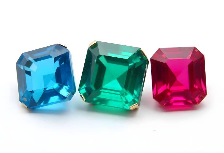 Jewelry Brilliance Asscher Cut Blue Sapphire, Green Emerald, Ruby